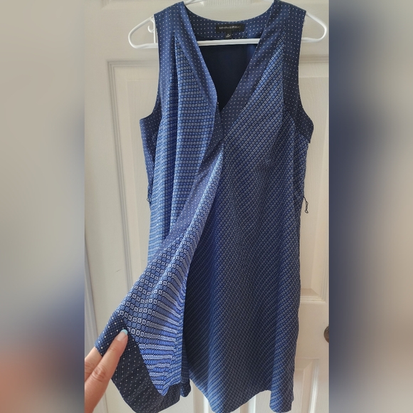 Banana Republic Blue Faux Wrap Belted Dress with Waterfall Front, Size 6 - Picture 3 of 6